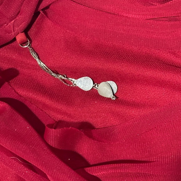 Y2K Holiday Red Asymmetrical Scarf Halter Dress Red Sparkles read caption - Picture 8 of 10